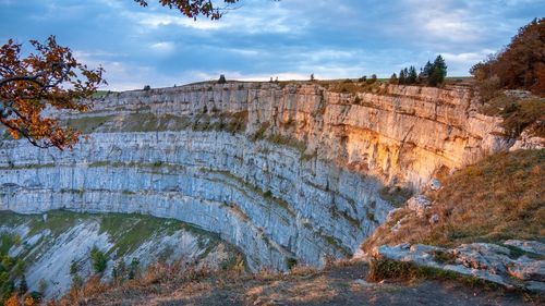 Rock formations on landscape against sky