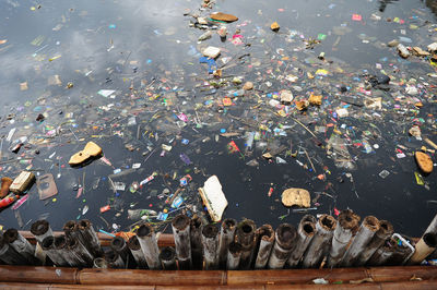 High angle view of people in lake