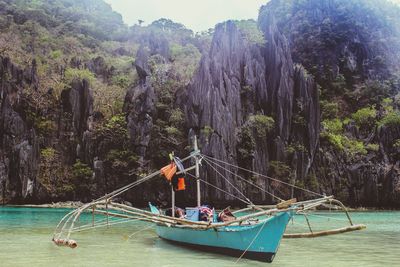 Scenic view of boat in sea