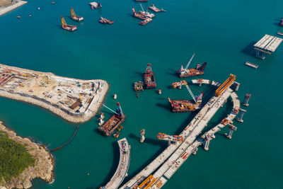 High angle view of boats in sea