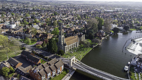High angle view of buildings in city