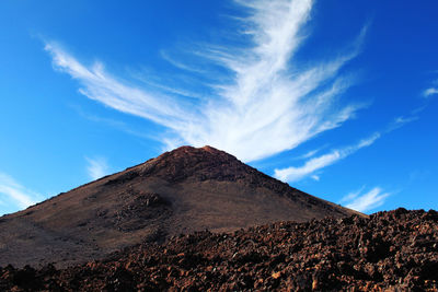 Scenic view of mountain against blue sky