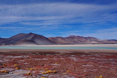 Scenic view of landscape and mountains against sky