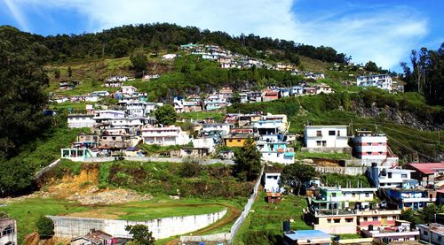 High angle view of townscape against sky