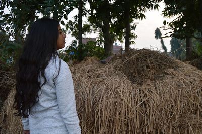 Girl lost in nature thinking 