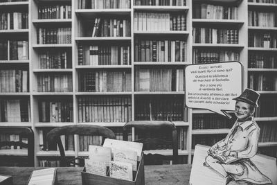 View of books in library