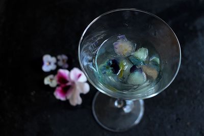 High angle view of ice cream in glass on table