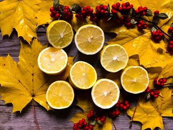 High angle view of fruits on table