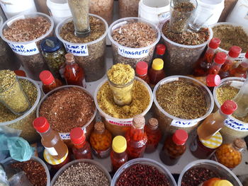 High angle view of various food for sale at market