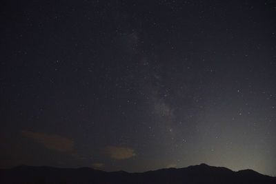 Scenic view of silhouette mountain against sky at night