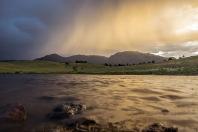 Scenic view of landscape against sky during sunset