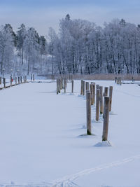 Beautiful winter scenery from the harbor with a frozen lake