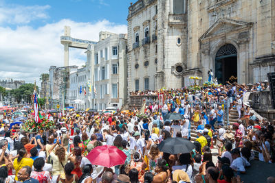 Catholics are seen following the procession in honor of conceicao da praia in the city of salvador