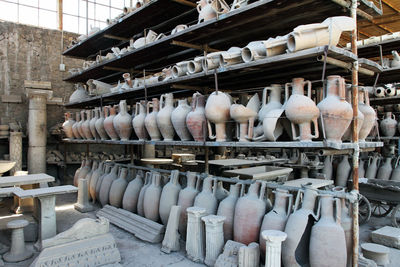 Earthenware for sale in market stall