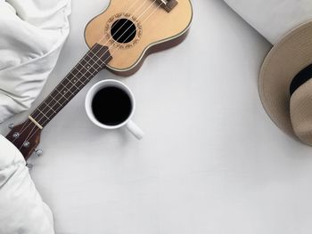 High angle view of coffee cup on table