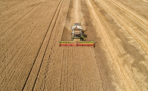 High angle view of tractor on agricultural field