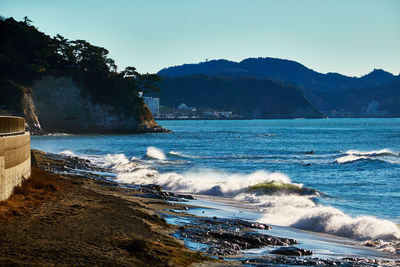 Scenic view of sea against clear sky