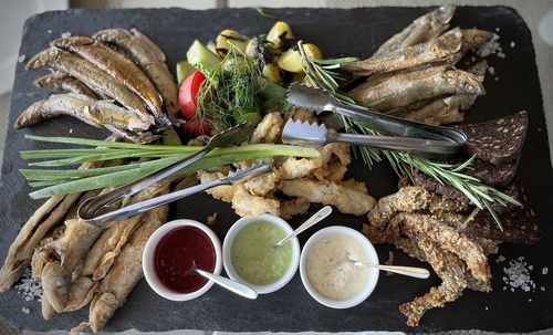 High angle view of food on table