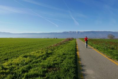 People walking on grassy field