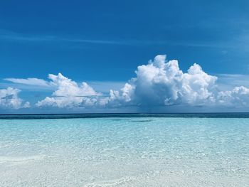 Panoramic view of sea against blue sky