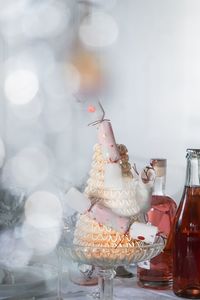 High angle view of cake on glass table