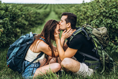 Young couple kissing outdoors