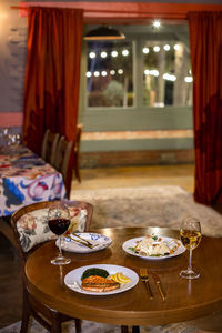 High angle view of food on table in restaurant