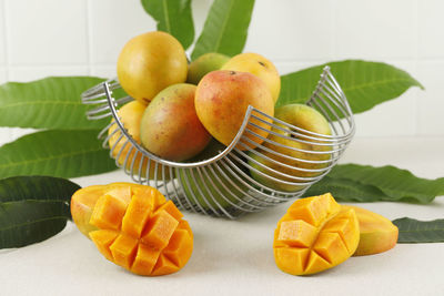 Fresh gedong gincu mango, ripe mango tropical fruit. close up