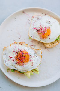 High angle view of breakfast on table