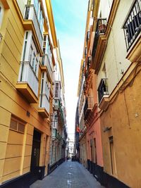 Empty narrow alley amidst buildings