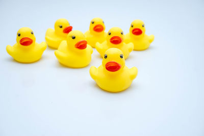 High angle view of stuffed toy against white background