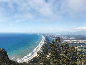 High angle view of bay against sky