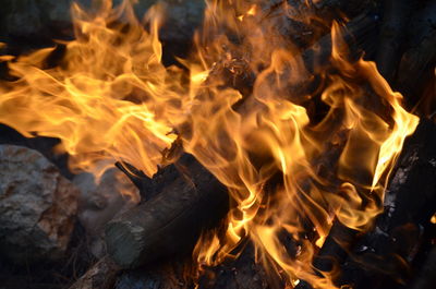 High angle view of bonfire at night