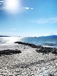 Scenic view of sea against sky on sunny day