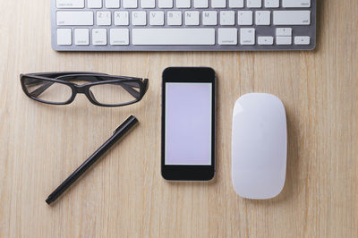 Directly above shot of eyeglasses on table