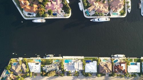 High angle view of food on table in city