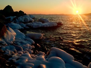 Scenic view of sea during sunset