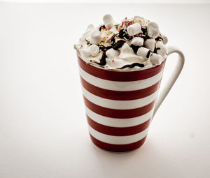 Close-up of coffee cup against white background