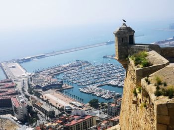 High angle view of buildings in city