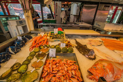 High angle view of fish for sale in market