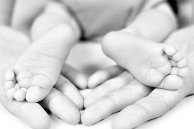 Close-up of baby holding hands