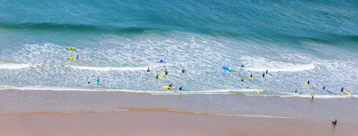 High angle view of people on beach