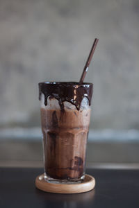 Close-up of drink in glass on table