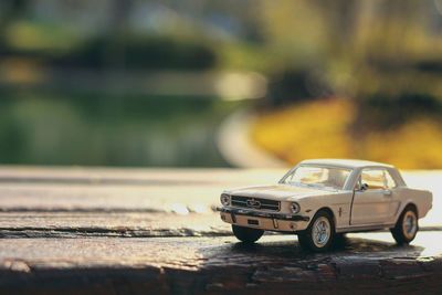 Close-up of toy car on table