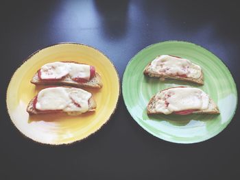 High angle view of dessert in plate on table