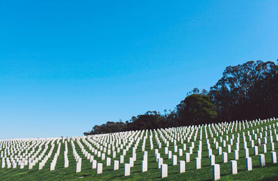 View of cemetery against clear sky