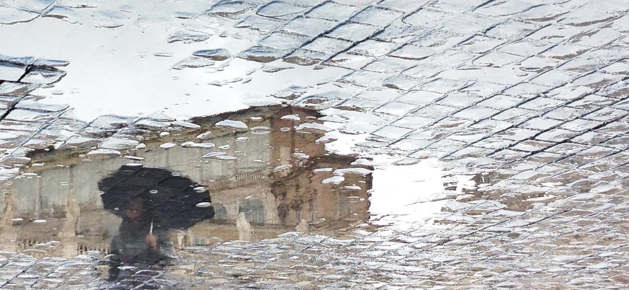 water, wet, puddle, architecture, full frame, built structure, rain, building exterior, backgrounds, reflection, weather, season, window, street, drop, glass - material, high angle view, day, textured, no people