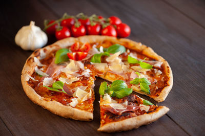 Close-up of pizza on table