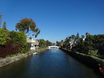 River amidst trees against clear blue sky