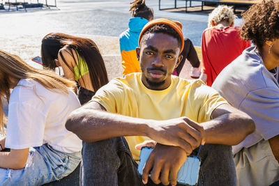 Portrait of friends with hands